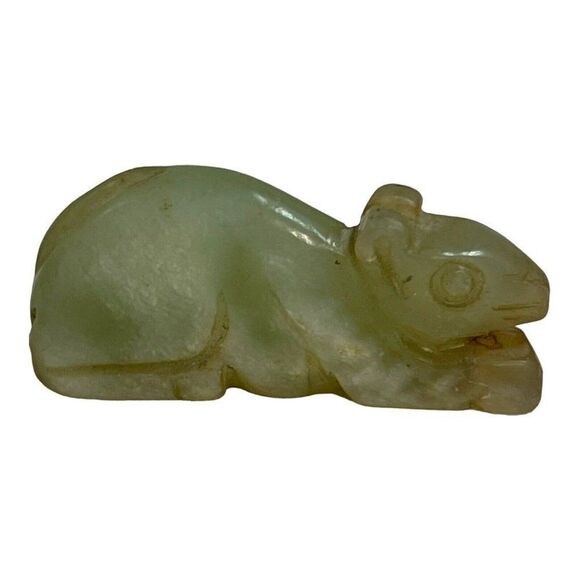 Old Mongolian Chinese year of rat in natural jade animal Figure Carving Mouse - Picture 2 of 7